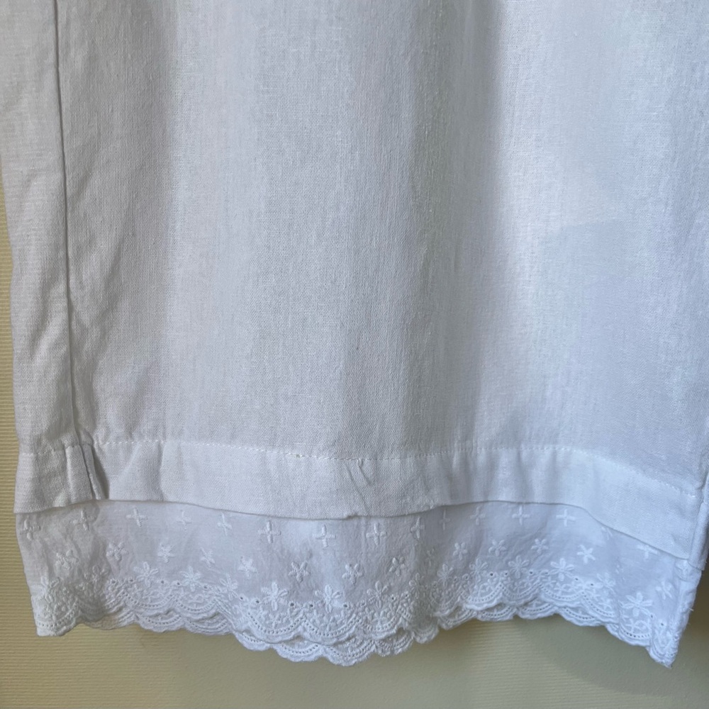 Cynthia Rowley Linen Blend White Wide Leg Pants Lace Eyelet Hem Size 2X - Picture 5 of 7